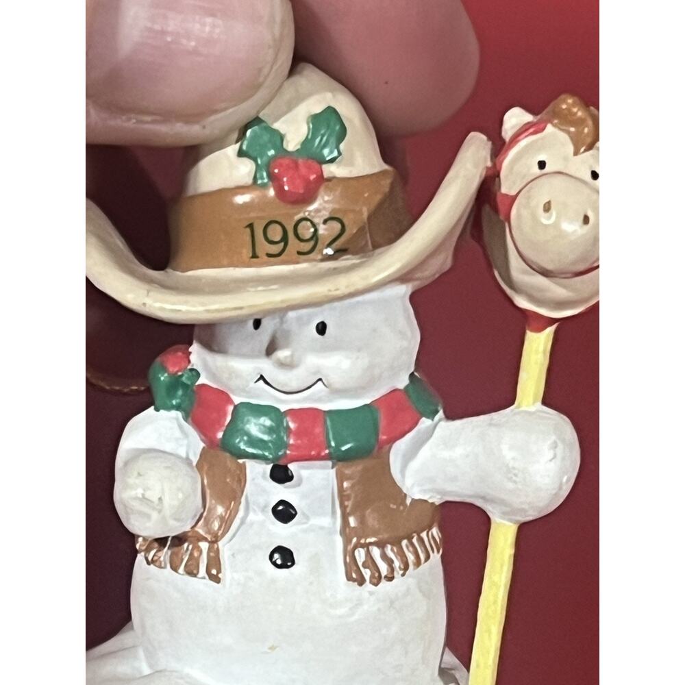 1992 Mr. Snowman Cowboy, by American Greetings With Toy Horse Vintage